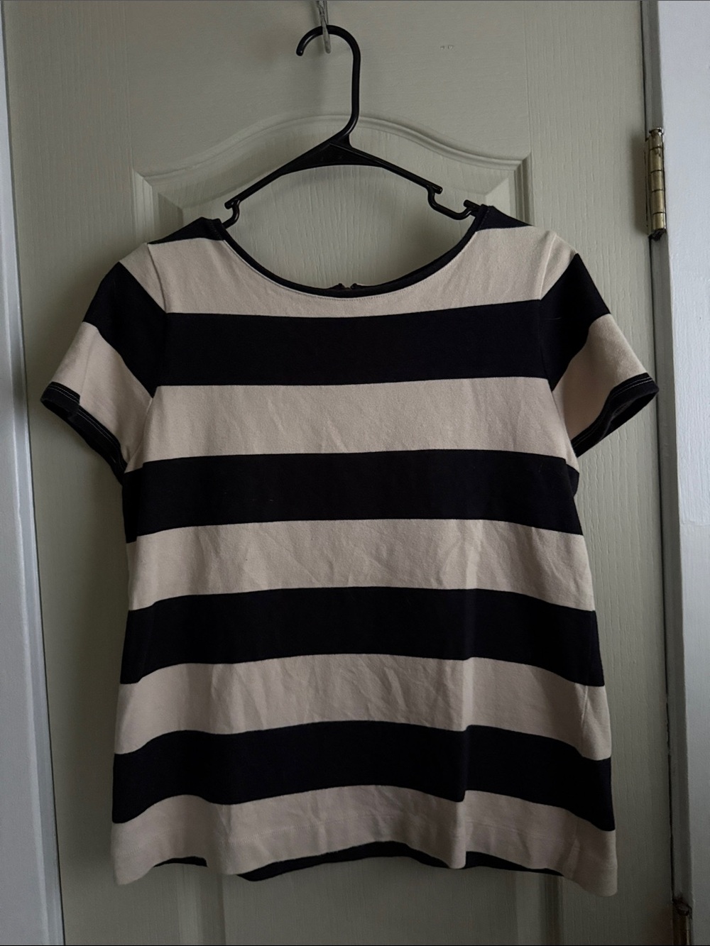 LOFT Black and Cream Striped Short-Sleeve Tee